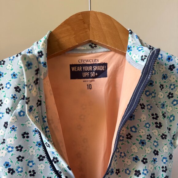 JCREW CREW CUTS SIZE 10 LONG SLEEVE RASH GAURD ONE PIECE SWIMSUIT BLUE FLORAL - Picture 7 of 12